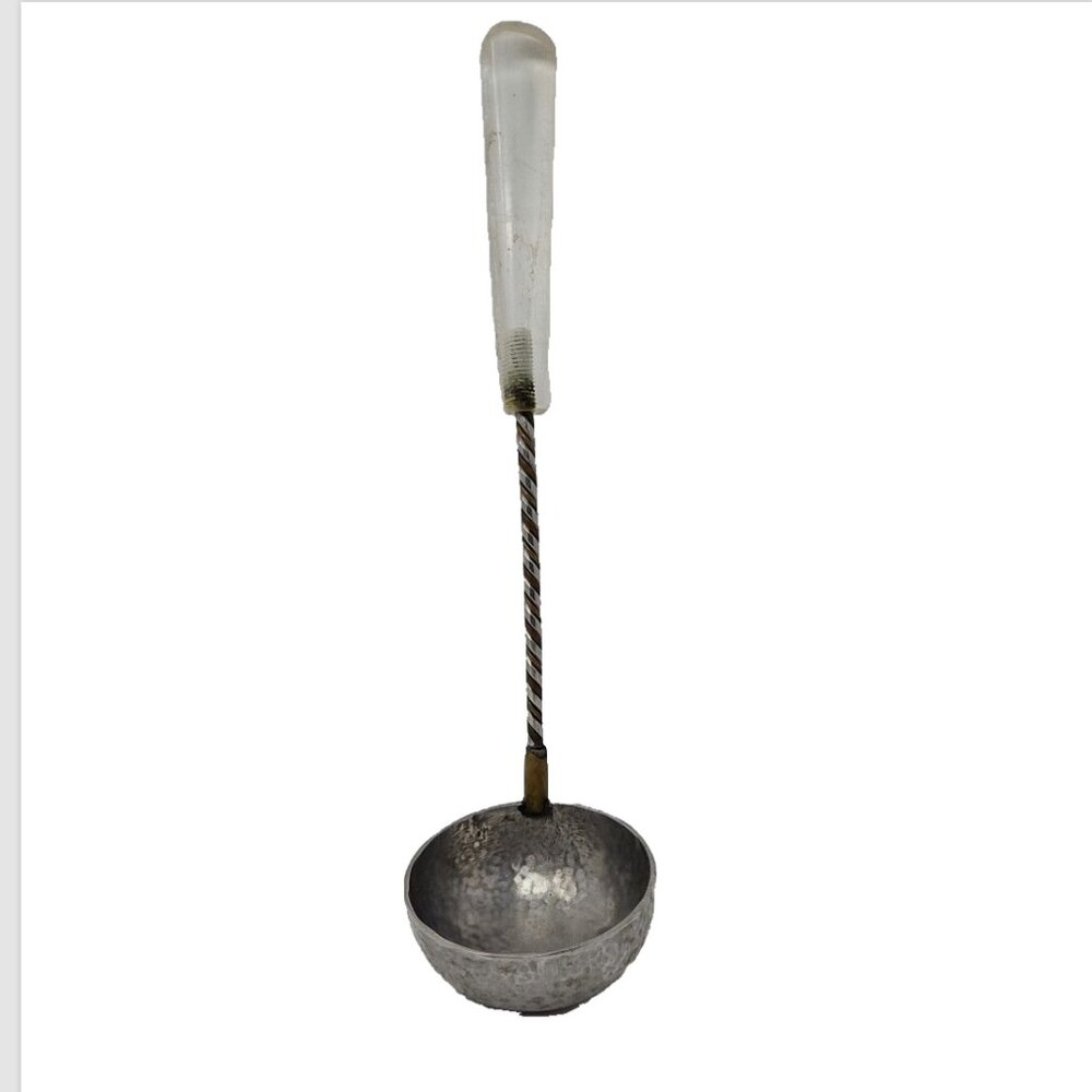 Vintage Hand Hammered Pewter Copper Lucite Kitchen Soup Serving Ladle Utensil